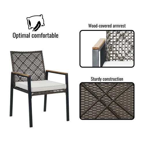 5-Piece Wicker Dining Furniture Set for Outdoor Garden Porch Garden Backyard Lawn Furniture Acacia Wood Table Top