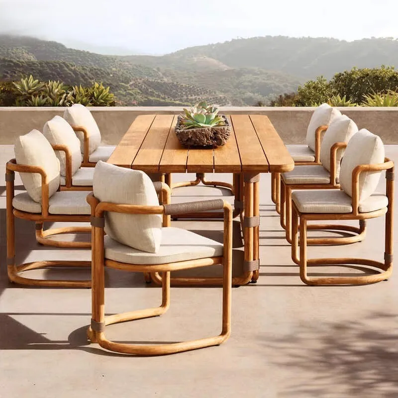 Outdoor Teak Table and Chairs Waterproof Sunproof Set Leisure Balcony Garden Terrace Courtyard Anti-Corrosion Solid Wood
