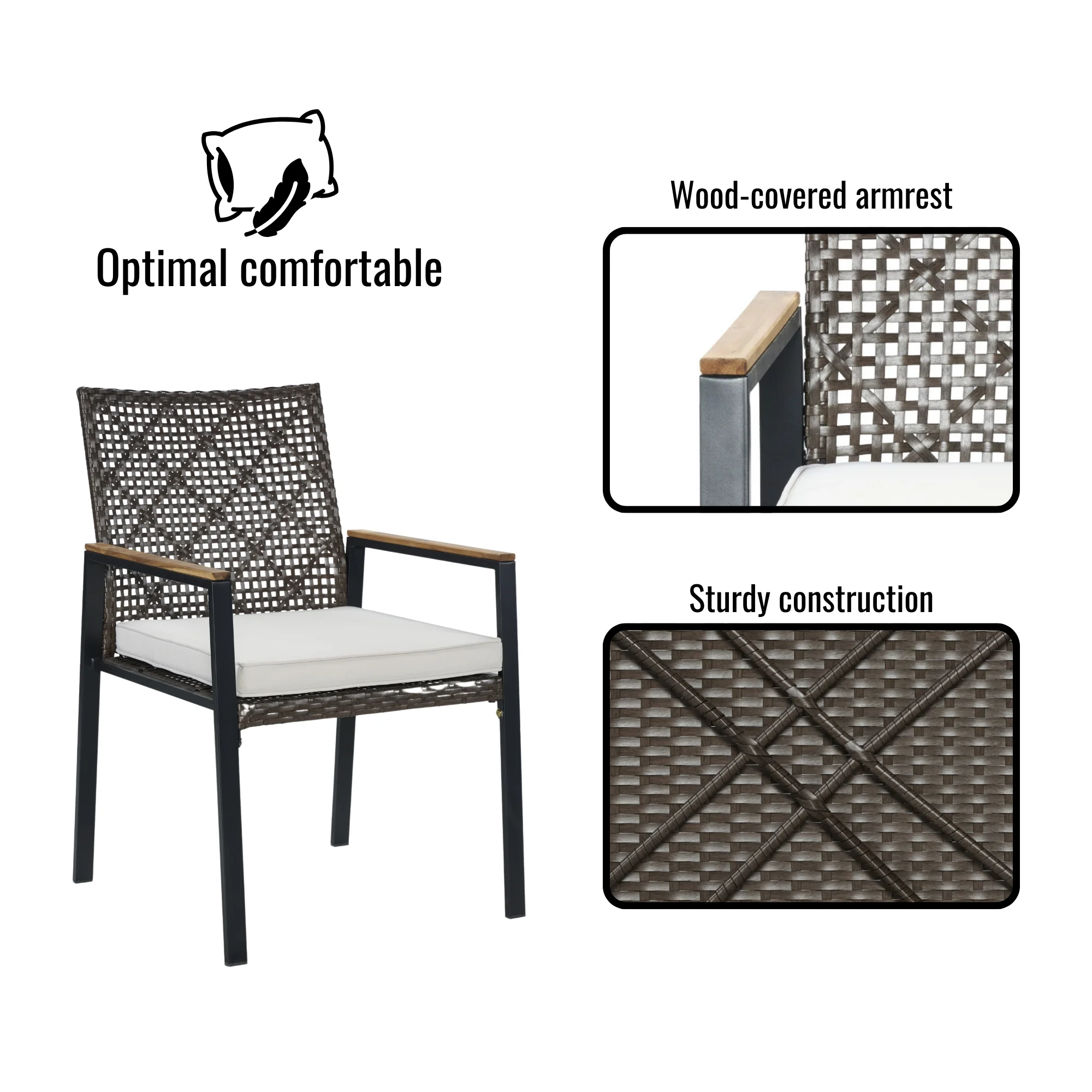 All Weather 5-Piece Patio Conversation Set Acacia Wood Table Top with Umbrella Hole Coffee Brown Rattan