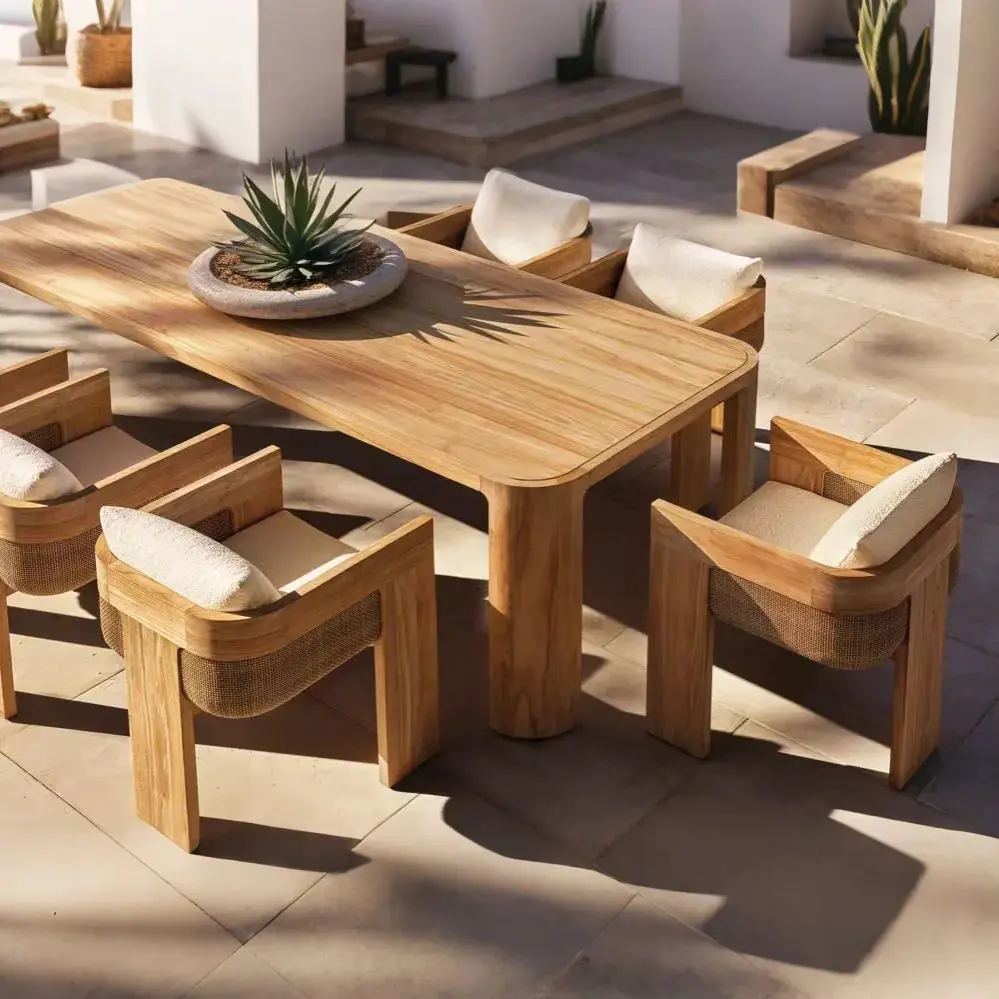 Garden Dining Set Outdoor Furniture Dining Chair and Table Set Teak Garden Dining Set for Patio Hotel