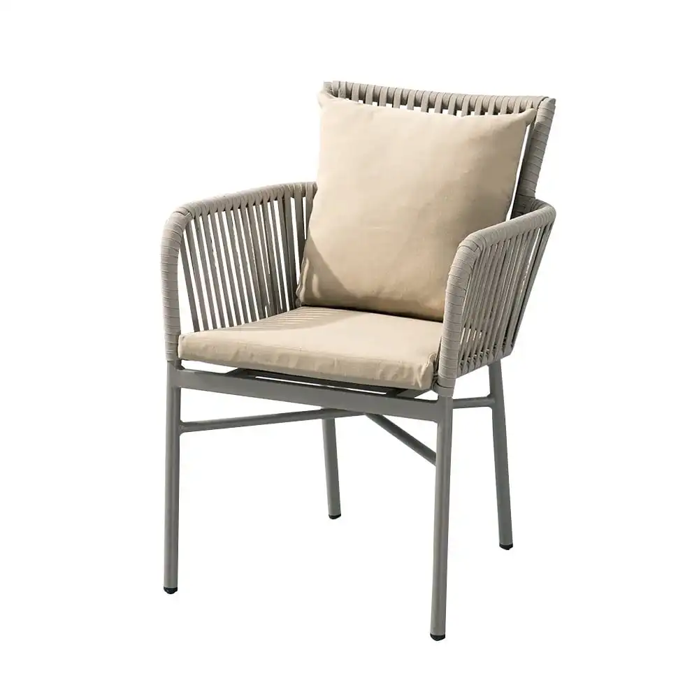 AJUNION 7 Piece Outdoor Dining Set Aluminum Frame Plastic Wood-top Dining Table Handwoven Rope Armchairs Garden Dining Furniture