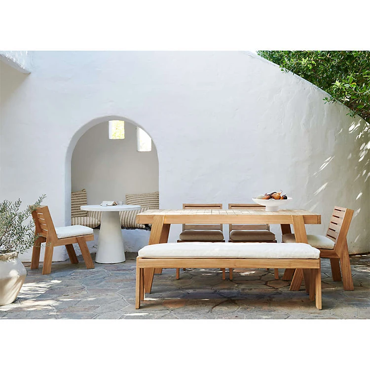 Luxury Restaurant Patio Furniture Outdoor Dining Table Set All Weather Natural Teak Wood Outdoor Table and Chairs Set