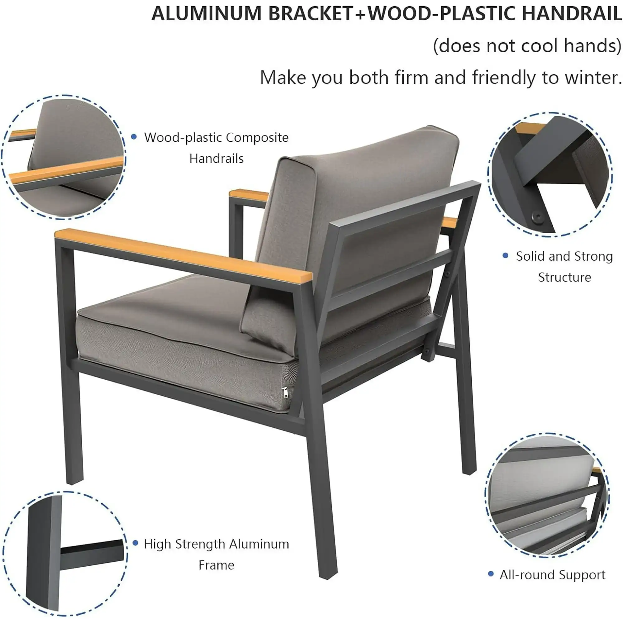 AJUNION Metal Courtyard Furniture Set Plastic Wood Coffee Table Outdoor Balcony Furniture Sectional Sofa Garden Set