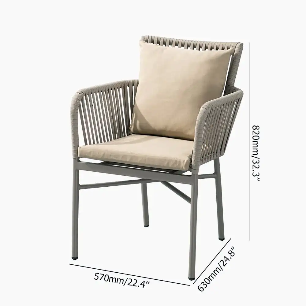 AJUNION 7 Piece Outdoor Dining Set Aluminum Frame Plastic Wood-top Dining Table Handwoven Rope Armchairs Garden Dining Furniture