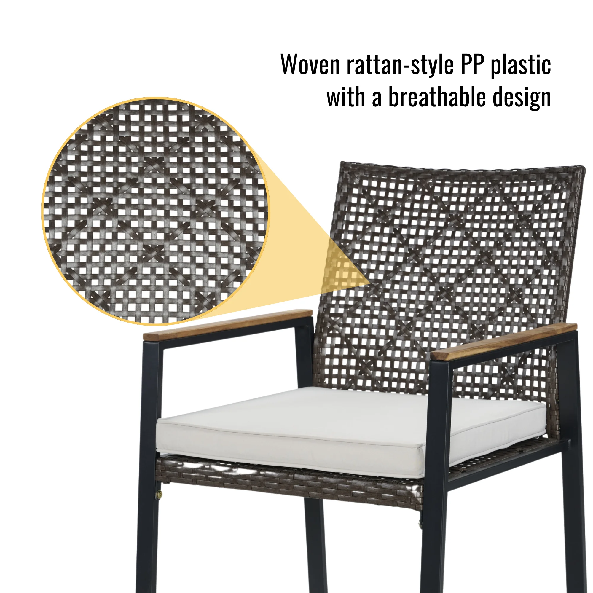 All Weather 5-Piece Patio Conversation Set Acacia Wood Table Top with Umbrella Hole Coffee Brown Rattan