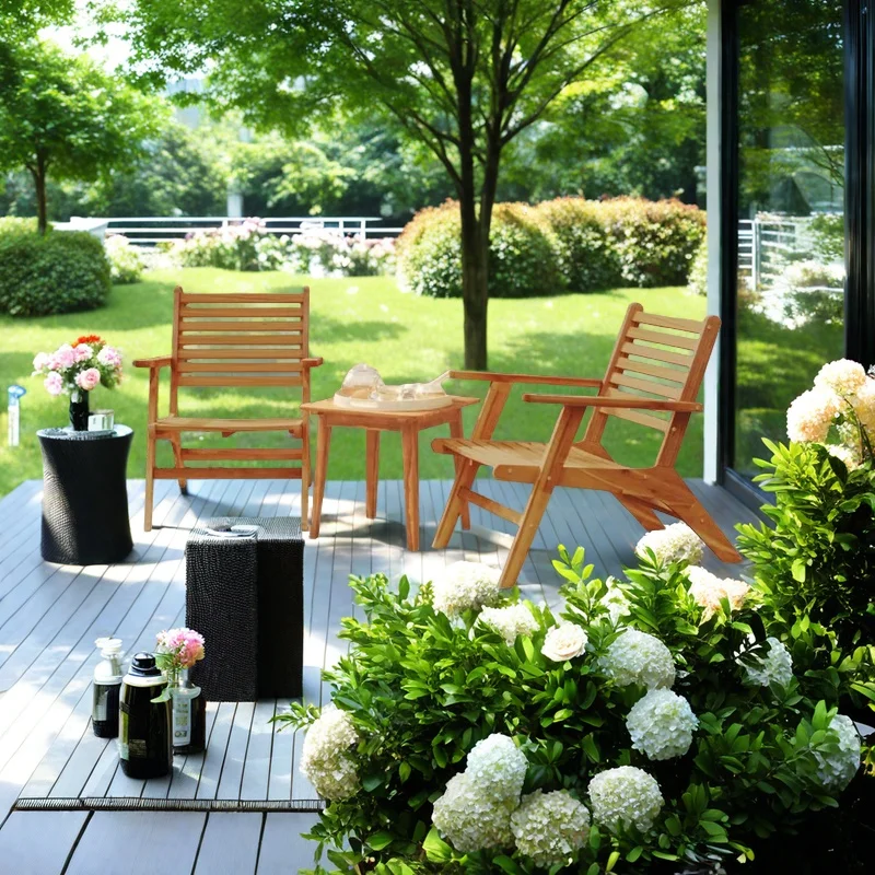 Outdoor Furniture 3-Piece Acacia Wood Patio Chair and Table Set,Dining Table Set for Garden Balcony Swing Pool Fishing Beach