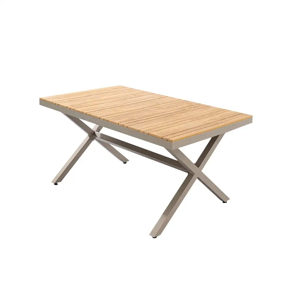 AJUNION 7 Piece Outdoor Dining Set Aluminum Frame Plastic Wood-top Dining Table Handwoven Rope Armchairs Garden Dining Furniture