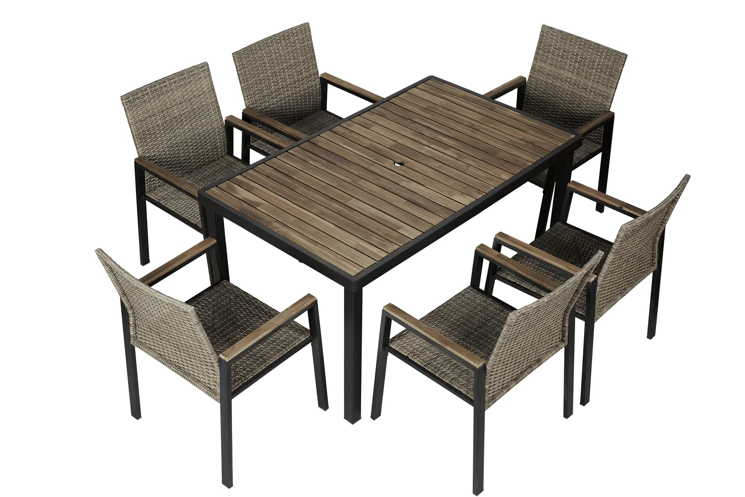 5-Piece Wicker Dining Furniture Set for Outdoor Garden Porch Garden Backyard Lawn Furniture Acacia Wood Table Top