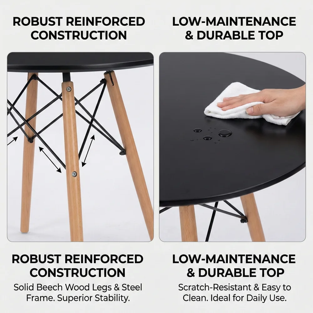 Wholesale Bulk Commercial Modern Round Cafe Side Table Bistro Table Black Top Wood Legs for Cafe Restaurant