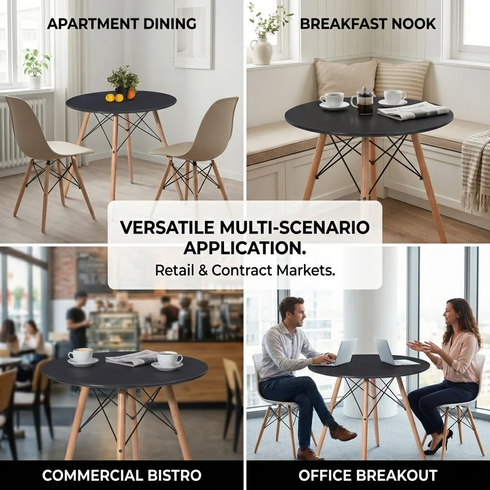 Wholesale Bulk Commercial Modern Round Cafe Side Table Bistro Table Black Top Wood Legs for Cafe Restaurant