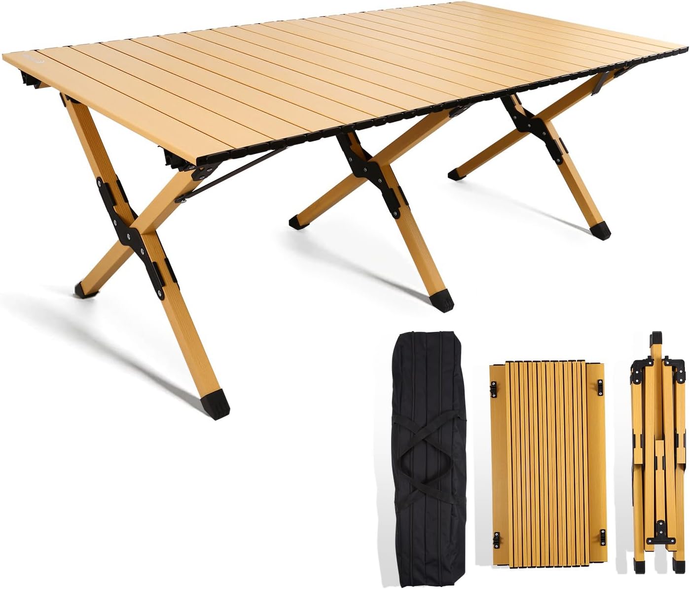 Folding Camping Table, Lightweight Roll-Up Table Aluminum Low Portable Picnic Table with Easy Carrying Bag for Outdoor, Beach, Picnic, Backyards, BBQ and Party, 45.2"L x 23.6"W x 17.3"H