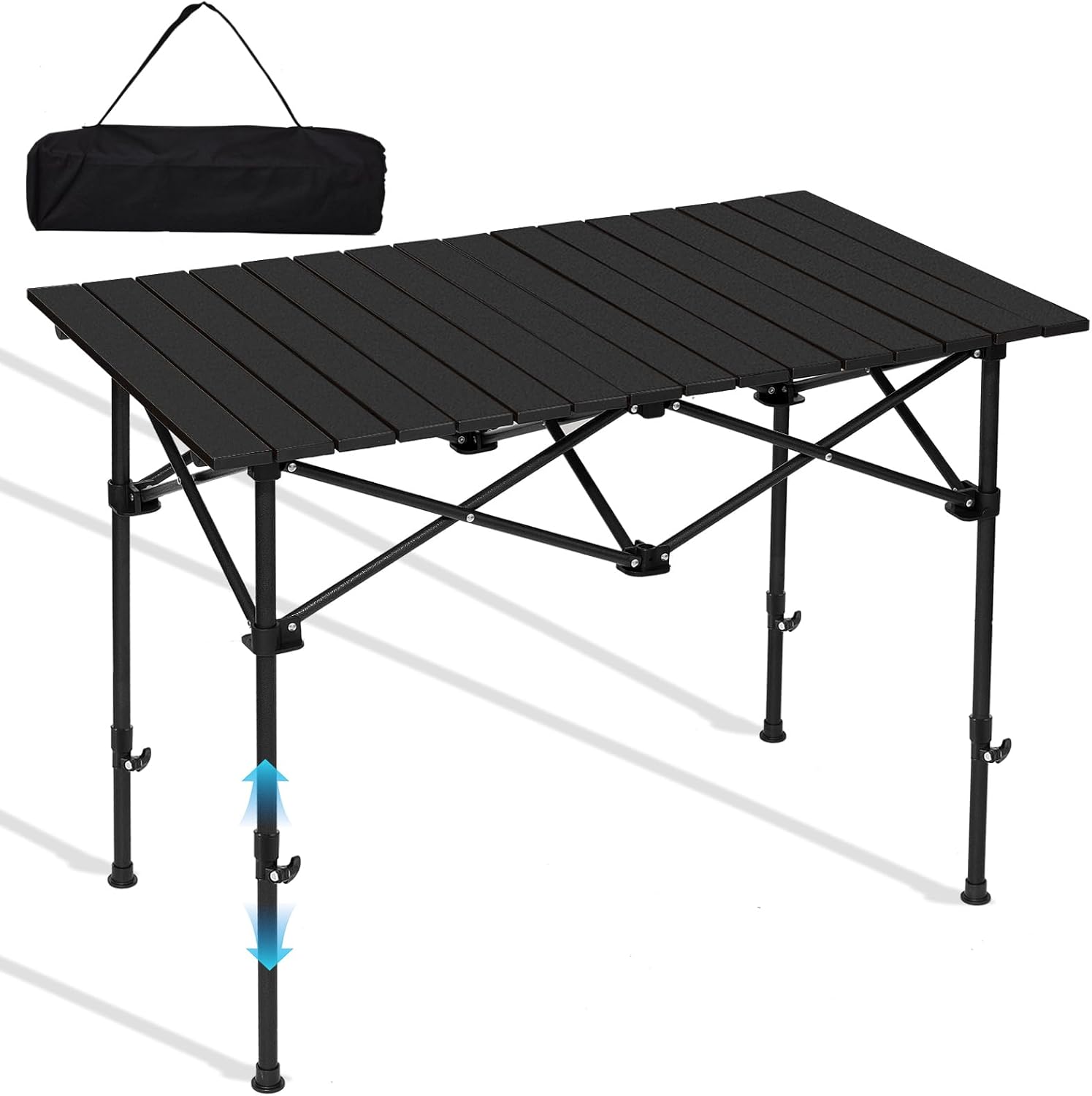 Folding Camping Table, 27.6 × 27.6 Inches Portable Camp Table Aluminum Fold Up Lightweight Roll Up Table with Carry Bag Indoor Outdoor for Camping, Picnic, Backyard, BBQ, Patio, Black