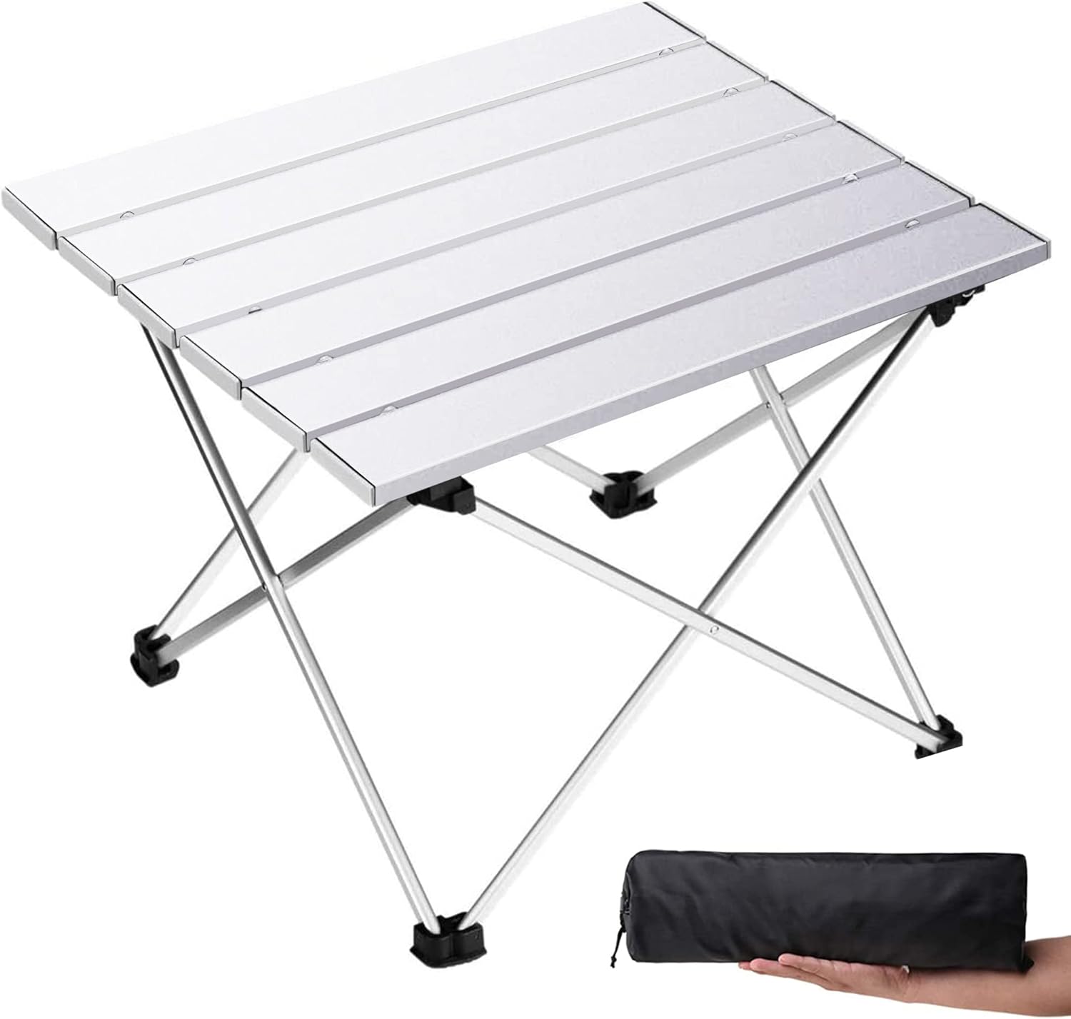 Portable Camping Table with Aluminum Table Top, Folding Beach Table Easy to Carry, Prefect for Outdoor, Picnic, BBQ, Cooking, Festival, Beach, Home Use (Black-S)
