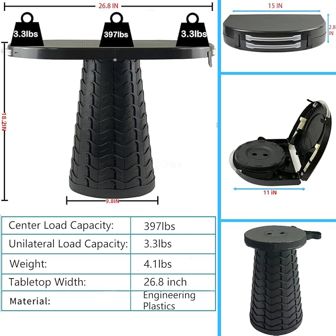 Portable Folding Table and Stool 2 in 1, Lightweight Collapsible Table for Camping Picnic Beach, Small Foldable Table for Party