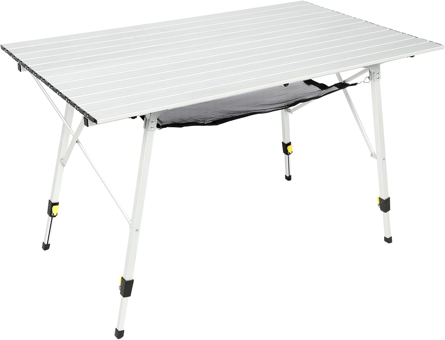 Outdoor Folding Portable Picnic Camping Table with Adjustable Height Aluminum Roll Up Table Top Mesh Layer, Silver