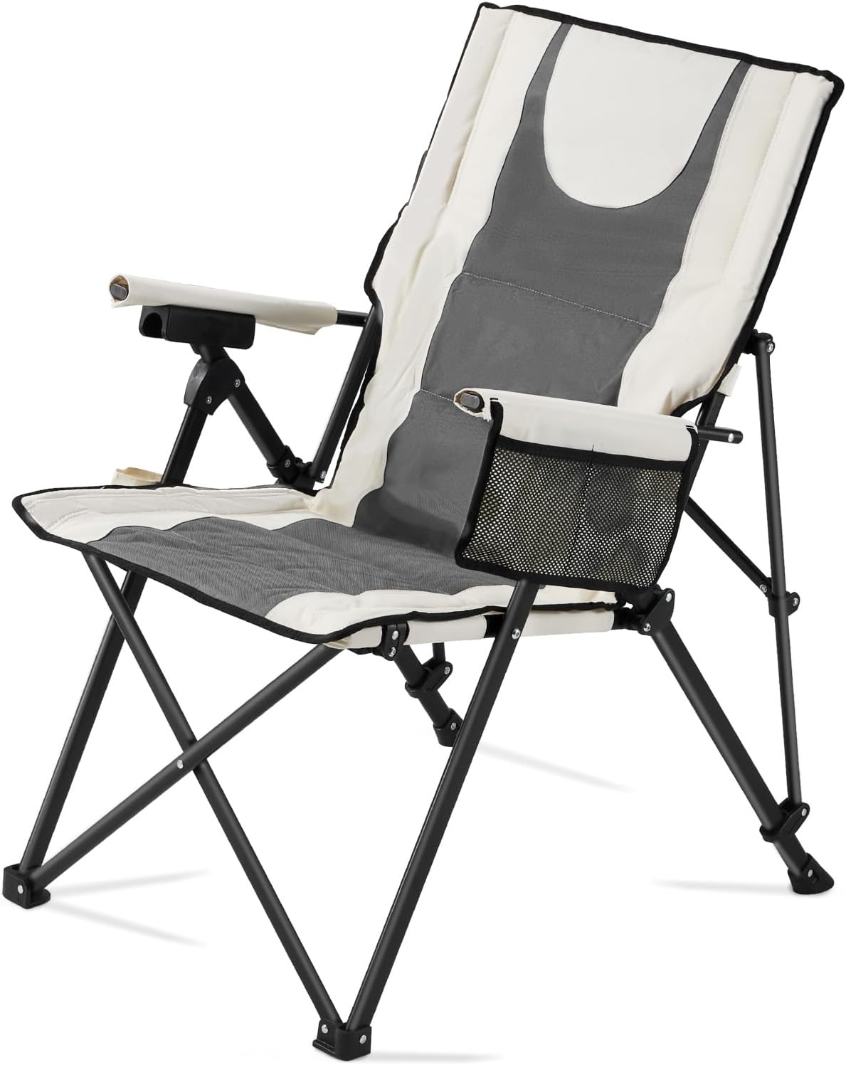 Folding Camping Chair, 3 Reclining Positions, Outdoor High Back Camping Chair, 260lbs Weight Capacity, Full Padded Beach Chairs with Armrest & Headrest, Portable Lawn Chairs for Sports Travel