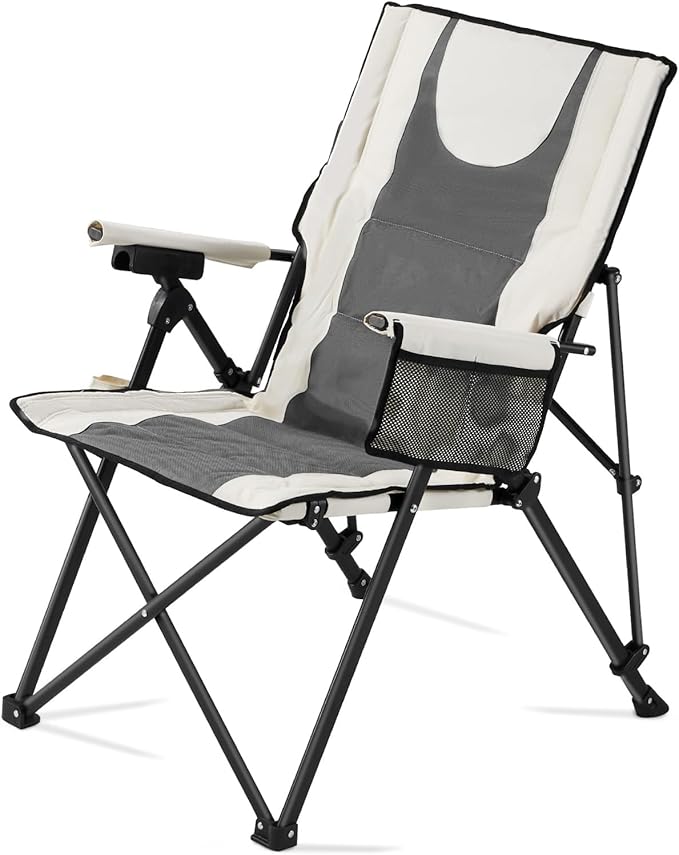 Folding Camping Chair, 3 Reclining Positions, Outdoor High Back Camping Chair, 260lbs Weight Capacity, Full Padded Beach Chairs with Armrest & Headrest, Portable Lawn Chairs for Sports Travel