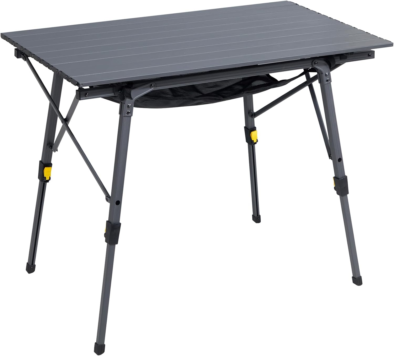 Outdoor Folding Portable Picnic Camping Table with Adjustable Height Aluminum Roll Up Table Top Mesh Layer, Silver