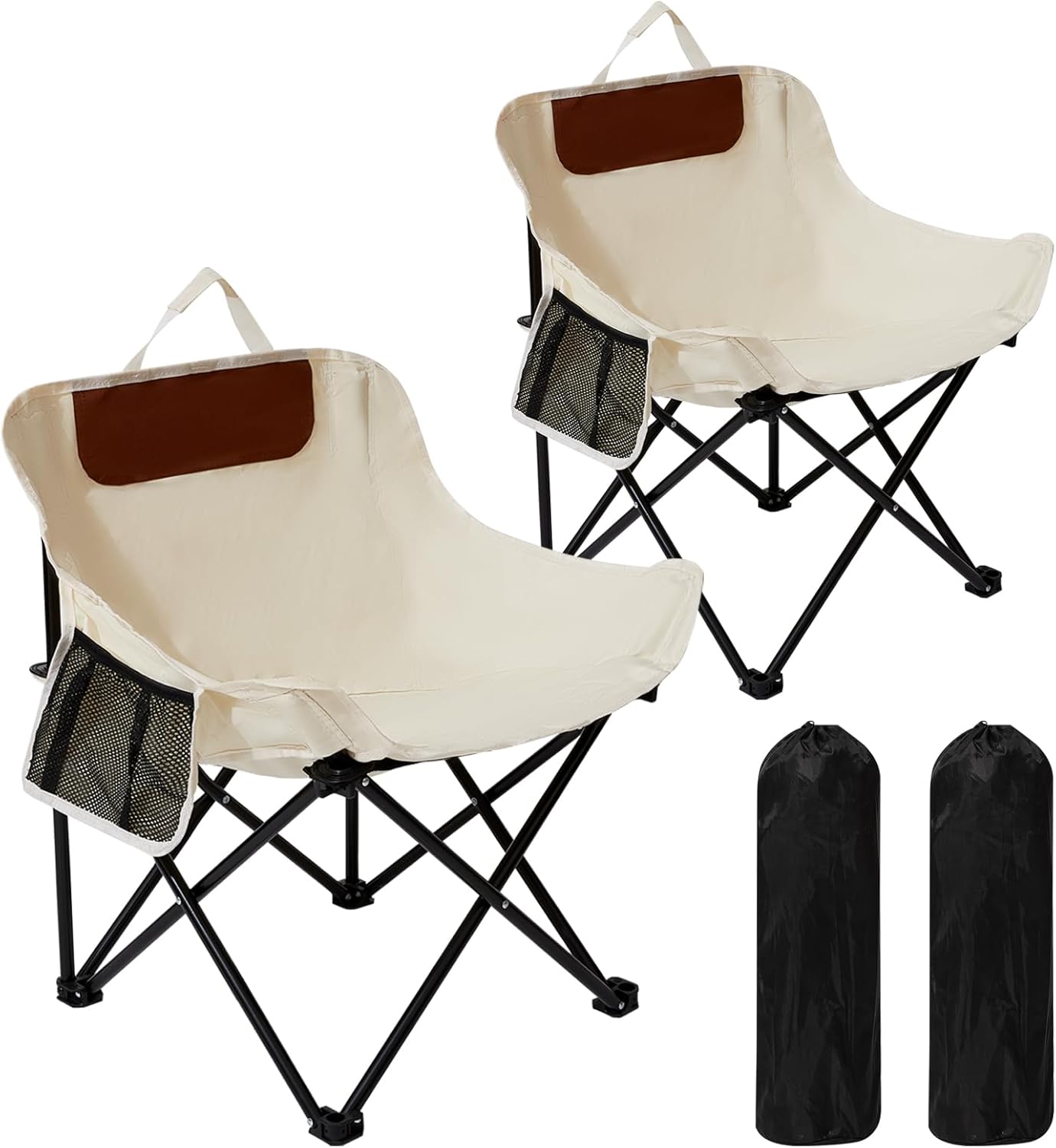 2 Pack Folding Camping Chair, Compact Camp Chair,Outdoor Lawn Portable Lightweight Backpacking Chair with Carrying Bag for Outdoor Camp,Travel,Beach,Picnic,Fishing, Hiking (Beige)