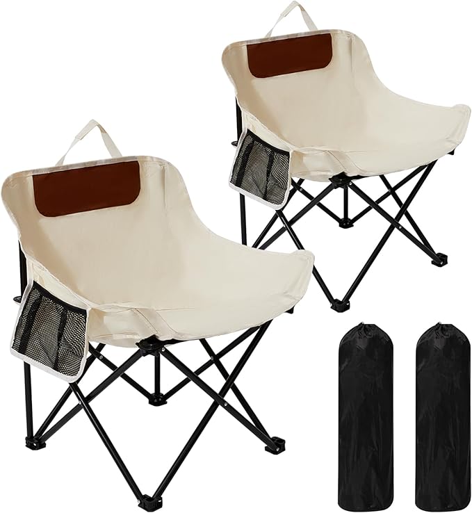 2 Pack Folding Camping Chair, Compact Camp Chair,Outdoor Lawn Portable Lightweight Backpacking Chair with Carrying Bag for Outdoor Camp,Travel,Beach,Picnic,Fishing, Hiking (Beige)