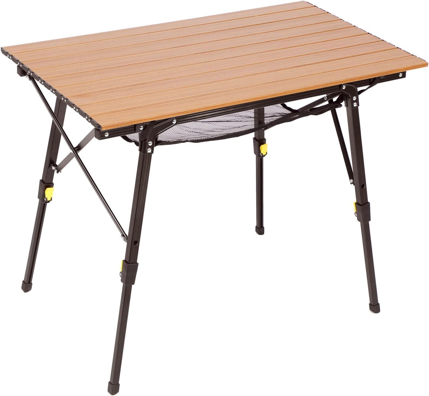Outdoor Folding Portable Picnic Camping Table with Adjustable Height Aluminum Roll Up Table Top Mesh Layer, Silver