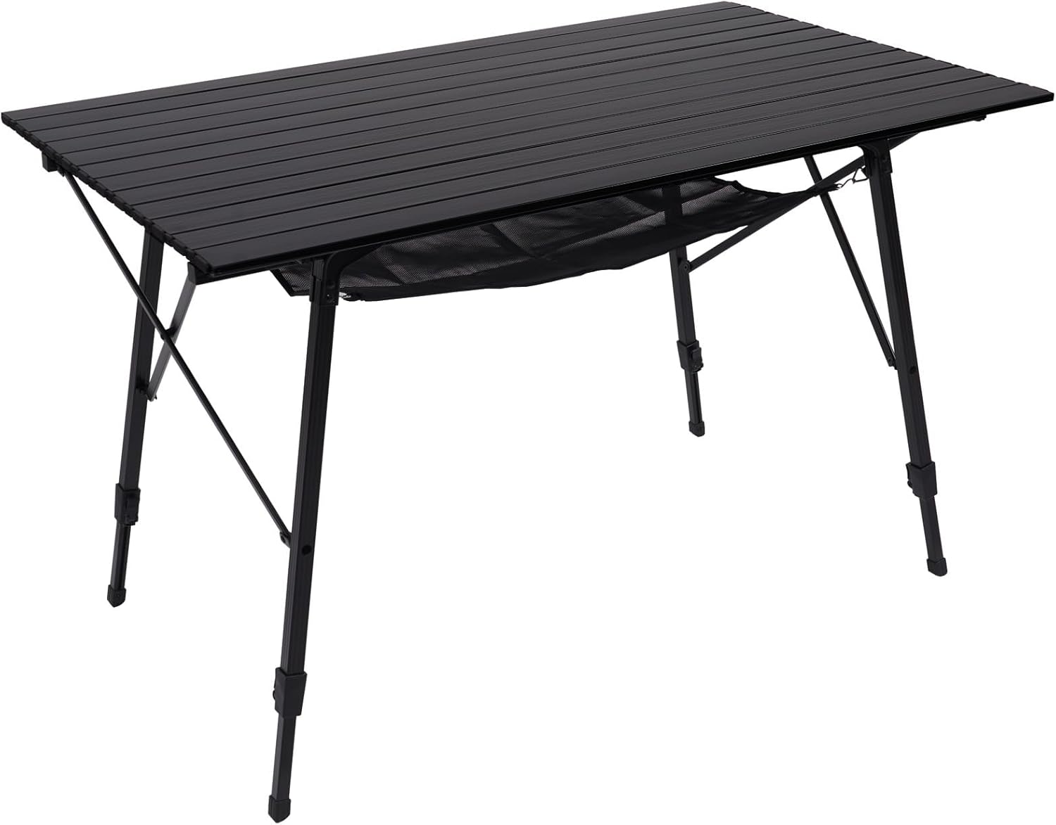 Outdoor Folding Portable Picnic Camping Table with Adjustable Height Aluminum Roll Up Table Top Mesh Layer, Silver