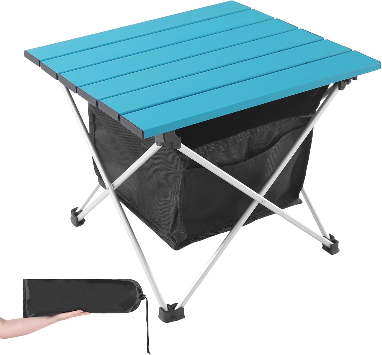 Portable Camping Table with Aluminum Table Top, Folding Beach Table Easy to Carry, Prefect for Outdoor, Picnic, BBQ, Cooking, Festival, Beach, Home Use (Black-S)