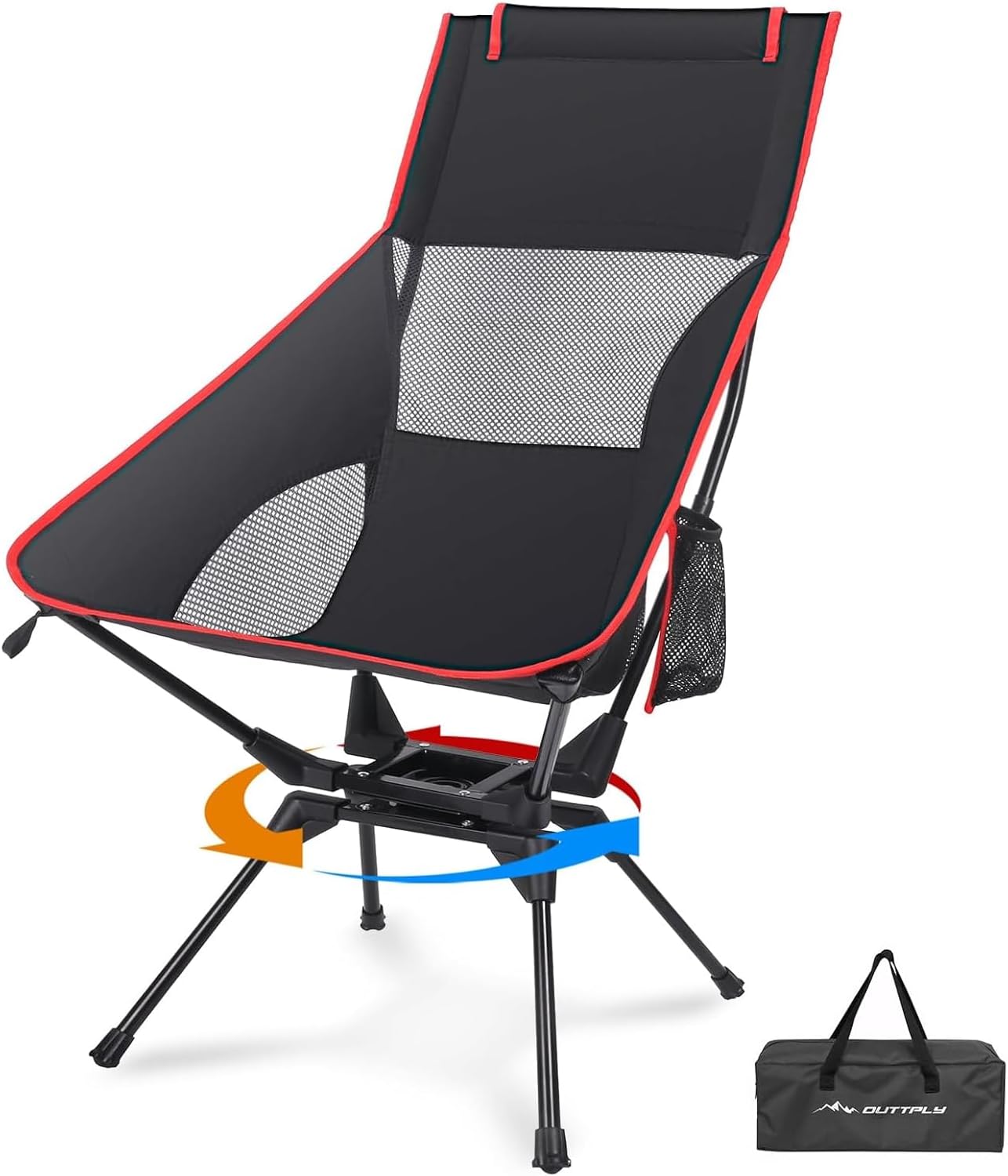 Camping Chair, High Back Folding Chair with Head Support, Side Cup Pocket, Stable Portable Outdoor Chair for Camp, Travel, Beach, Party, Fishing, Hiking, Backpacking, Black Red