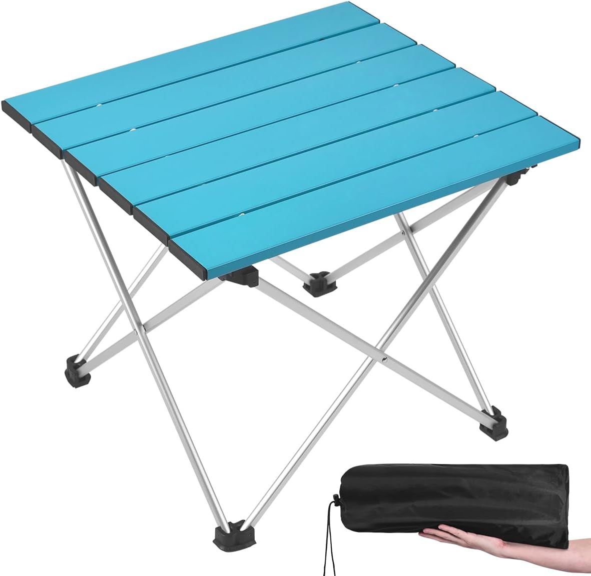 Portable Camping Table with Aluminum Table Top, Folding Beach Table Easy to Carry, Prefect for Outdoor, Picnic, BBQ, Cooking, Festival, Beach, Home Use (Black-S)