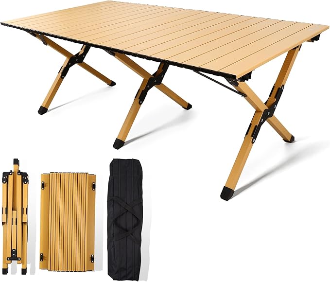 Folding Camping Table, Lightweight Roll-Up Table Aluminum Low Portable Picnic Table with Easy Carrying Bag for Outdoor, Beach, Picnic, Backyards, BBQ and Party, 45.2"L x 23.6"W x 17.3"H