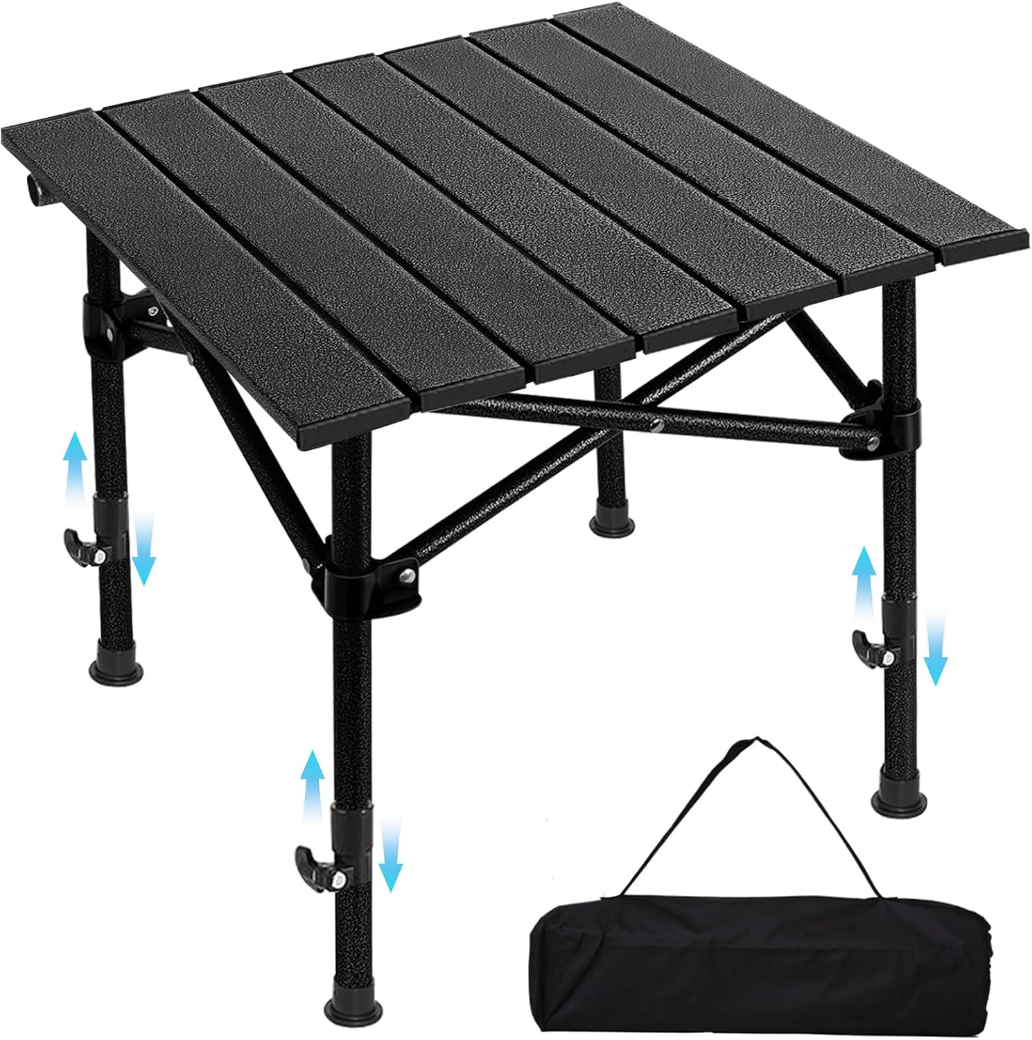 Folding Camping Table, 27.6 × 27.6 Inches Portable Camp Table Aluminum Fold Up Lightweight Roll Up Table with Carry Bag Indoor Outdoor for Camping, Picnic, Backyard, BBQ, Patio, Black
