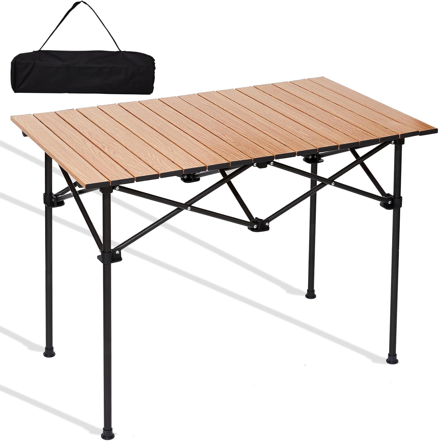 Folding Camping Table, 27.6 × 27.6 Inches Portable Camp Table Aluminum Fold Up Lightweight Roll Up Table with Carry Bag Indoor Outdoor for Camping, Picnic, Backyard, BBQ, Patio, Black