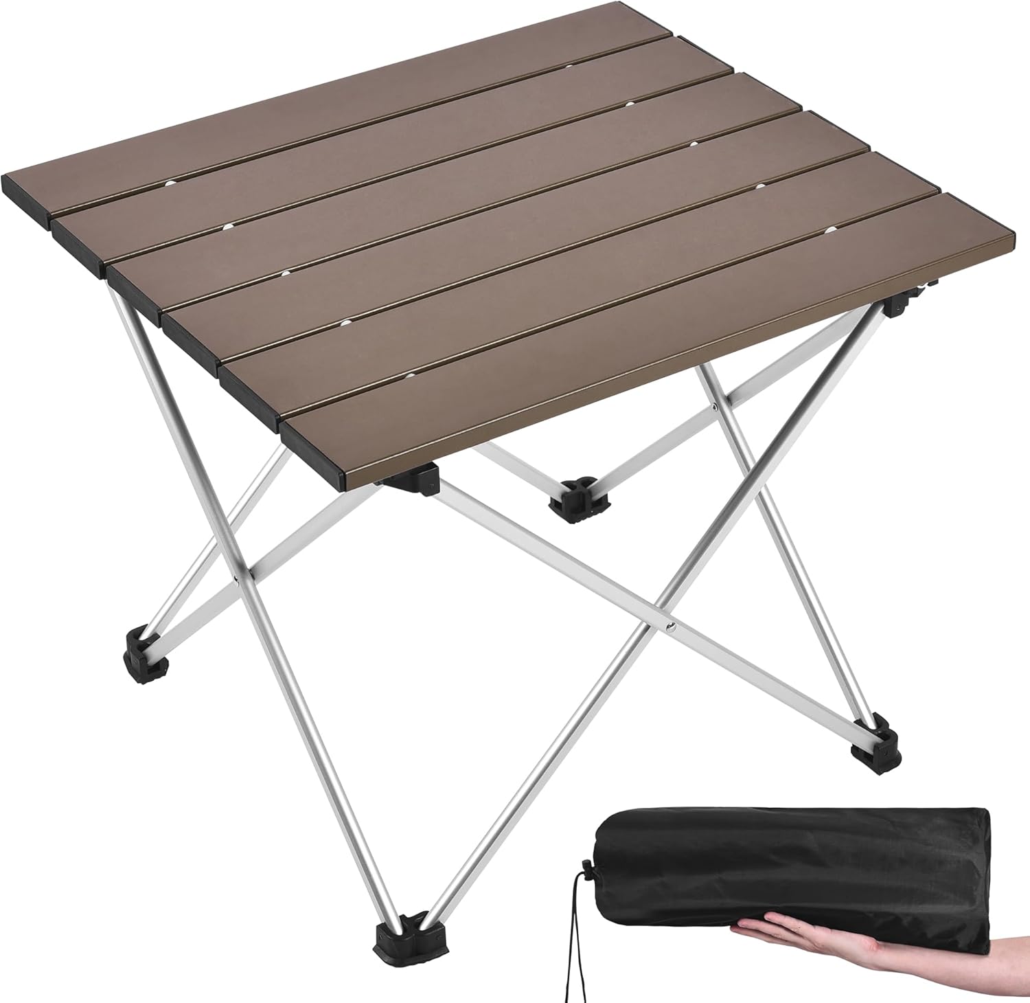 Portable Camping Table with Aluminum Table Top, Folding Beach Table Easy to Carry, Prefect for Outdoor, Picnic, BBQ, Cooking, Festival, Beach, Home Use (Black-S)