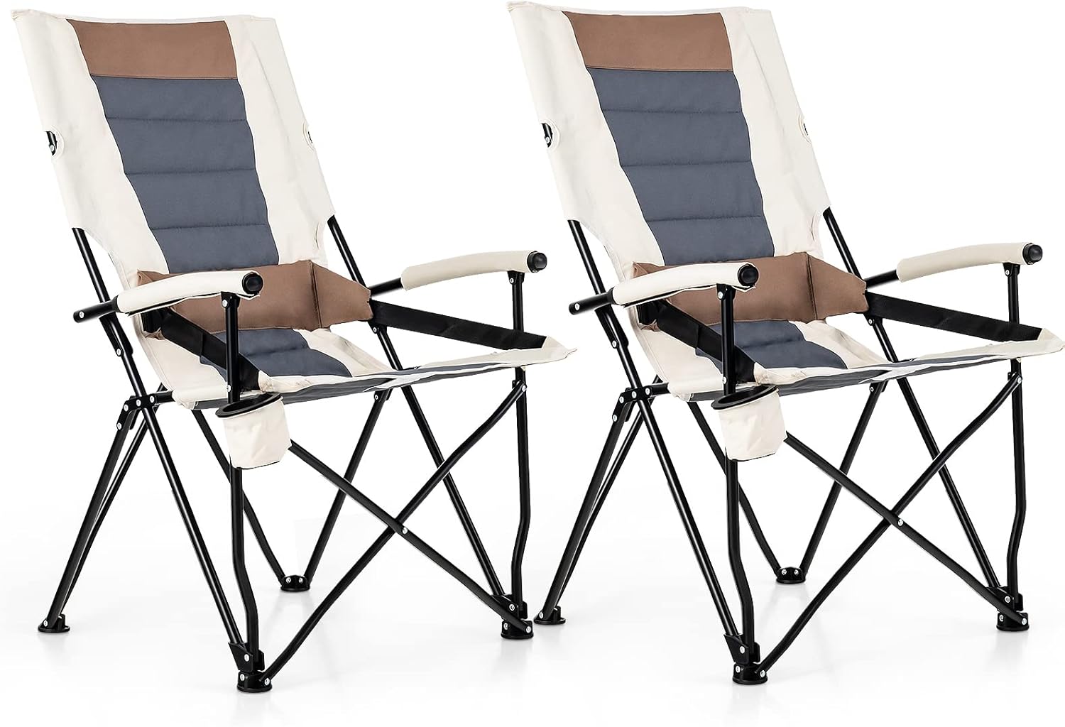 Camping Chairs, Portable Lumbar Back Beach Chair Heightened Design for Adults w/Cup Holder & Carrying Bag, Folding Chair for Outside, Fishing, Hiking, Picnic, Lawn (330 LBS Weight Capacity)