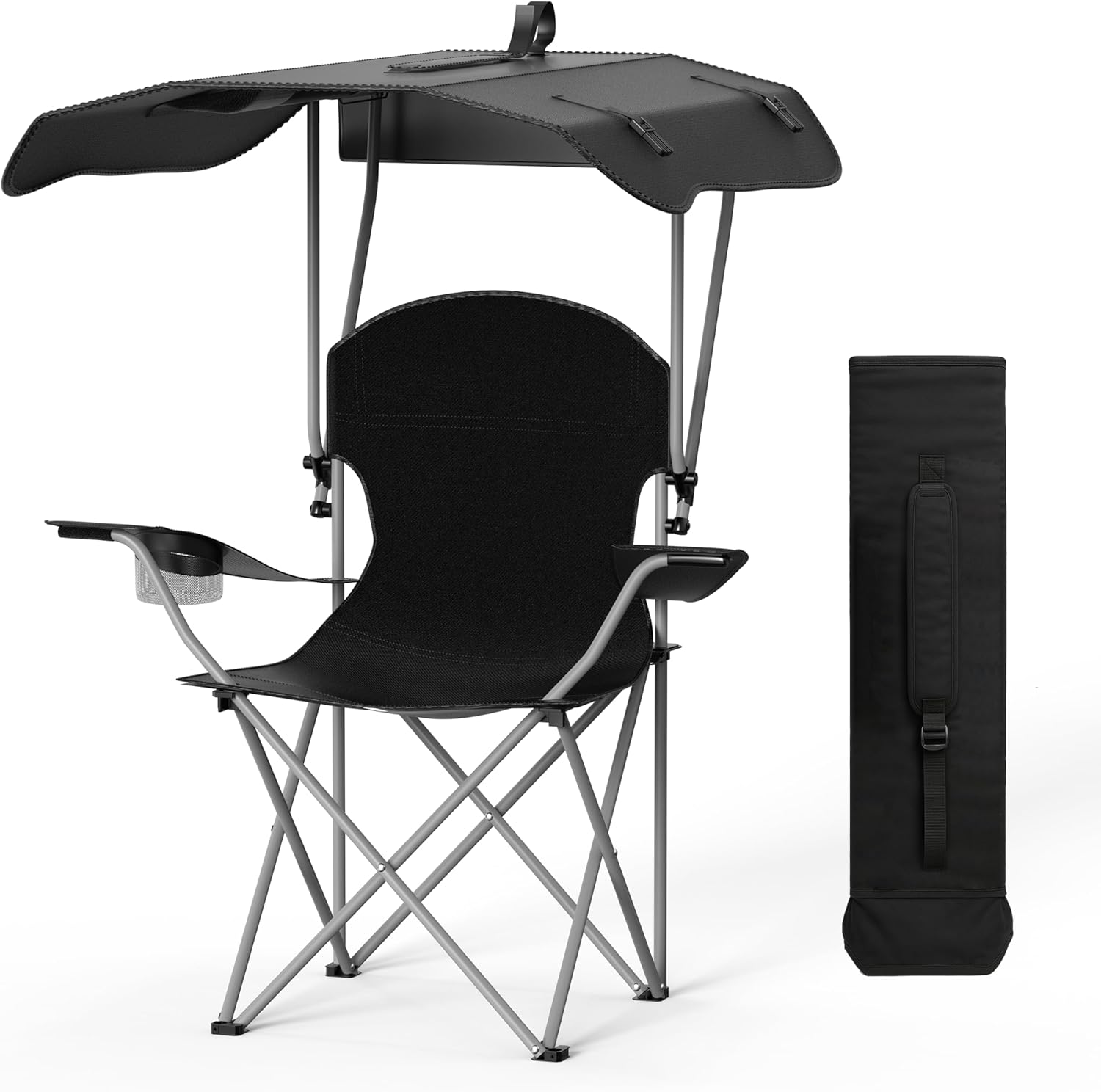 Portable Folding Black Camping Chair, 2-Pack