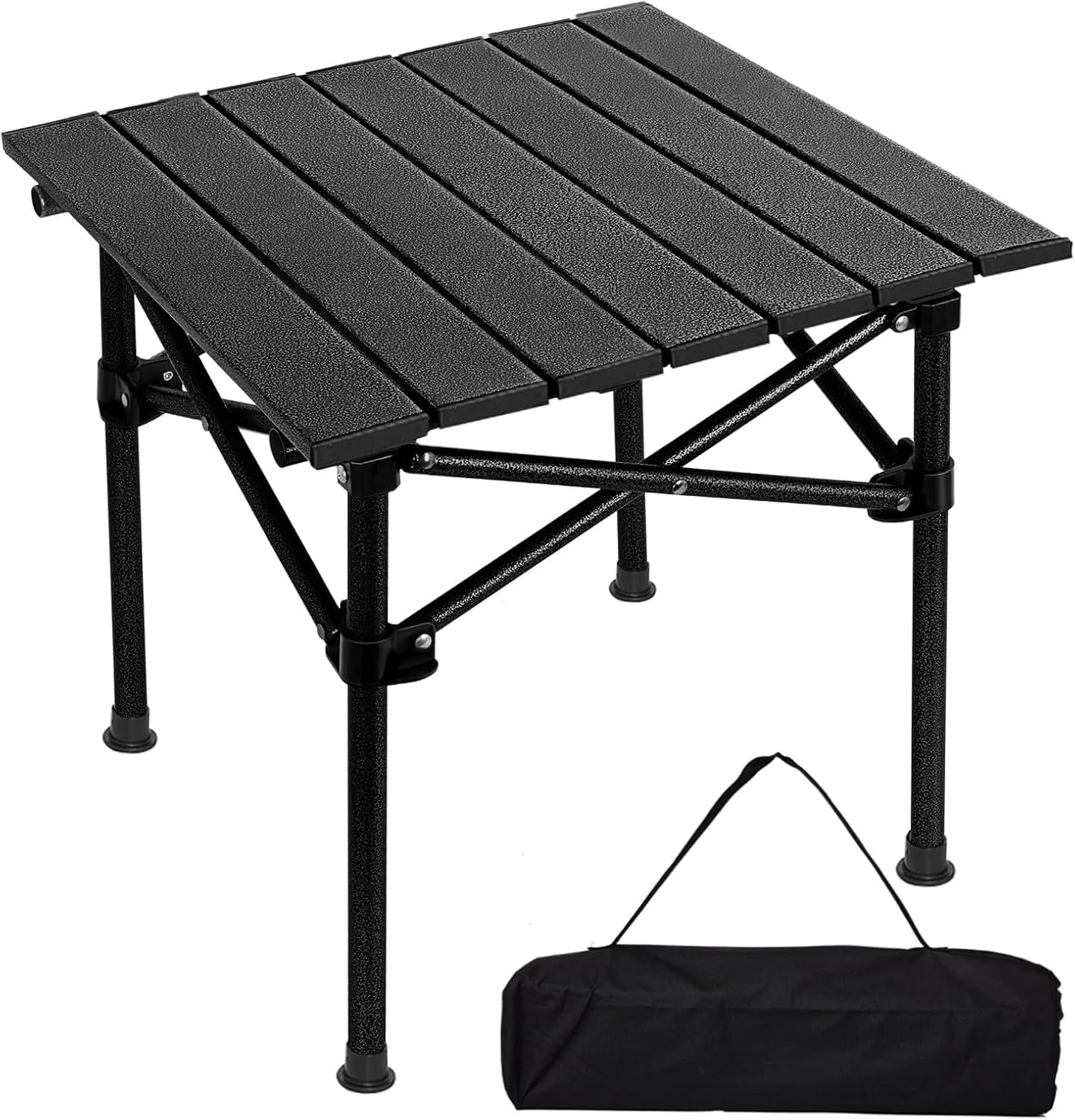 Folding Camping Table, 27.6 × 27.6 Inches Portable Camp Table Aluminum Fold Up Lightweight Roll Up Table with Carry Bag Indoor Outdoor for Camping, Picnic, Backyard, BBQ, Patio, Black