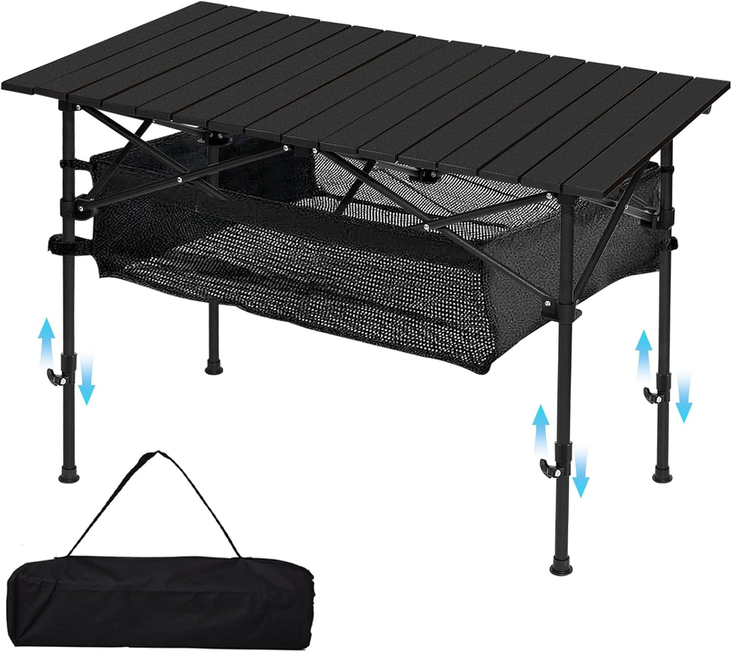 Folding Camping Table, 27.6 × 27.6 Inches Portable Camp Table Aluminum Fold Up Lightweight Roll Up Table with Carry Bag Indoor Outdoor for Camping, Picnic, Backyard, BBQ, Patio, Black