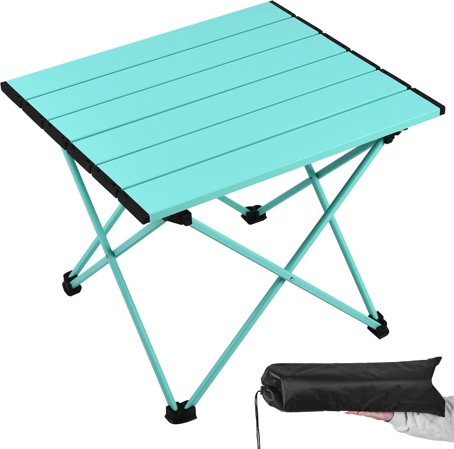 Portable Camping Table with Aluminum Table Top, Folding Beach Table Easy to Carry, Prefect for Outdoor, Picnic, BBQ, Cooking, Festival, Beach, Home Use (Black-S)
