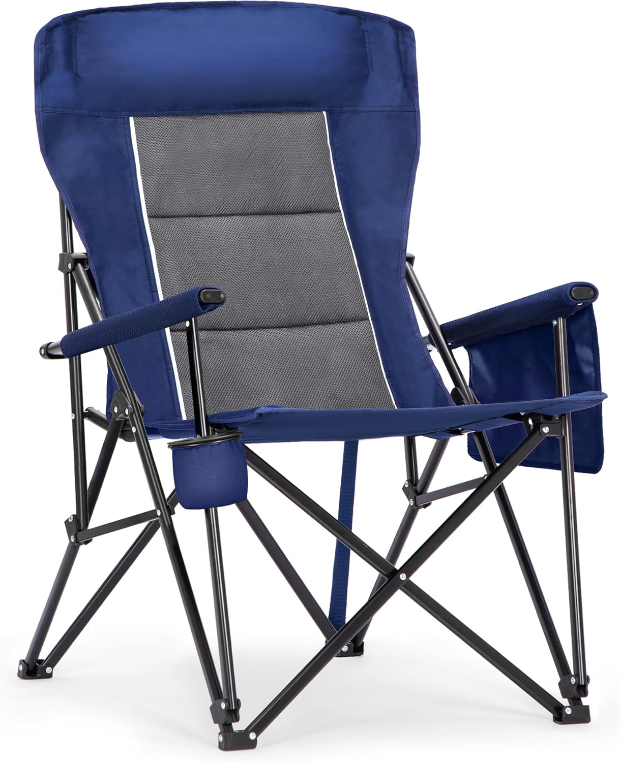 Heavy Duty High Back Camping Chairs with Cup Holder Oversized Folding Chair Outdoor Chair with Headrest,Lawn with Side Pocket for Lawn, Sports and Fishing, 500lbs