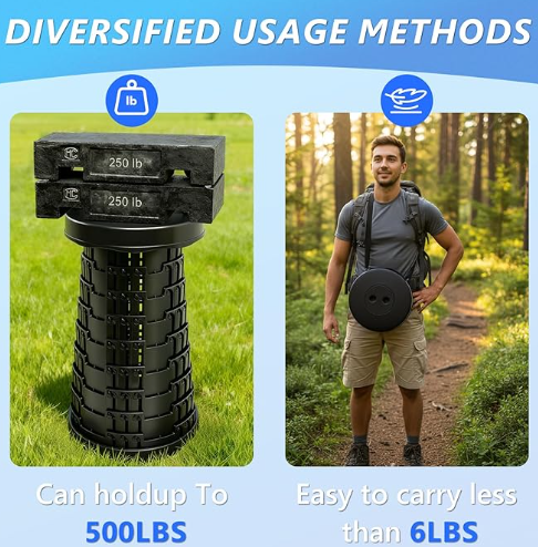 Portable Folding Table and Stool 2 in 1, Lightweight Collapsible Table for Camping Picnic Beach, Small Foldable Table for Party