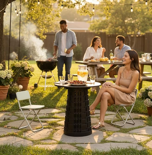 Portable Folding Table and Stool 2 in 1, Lightweight Collapsible Table for Camping Picnic Beach, Small Foldable Table for Party