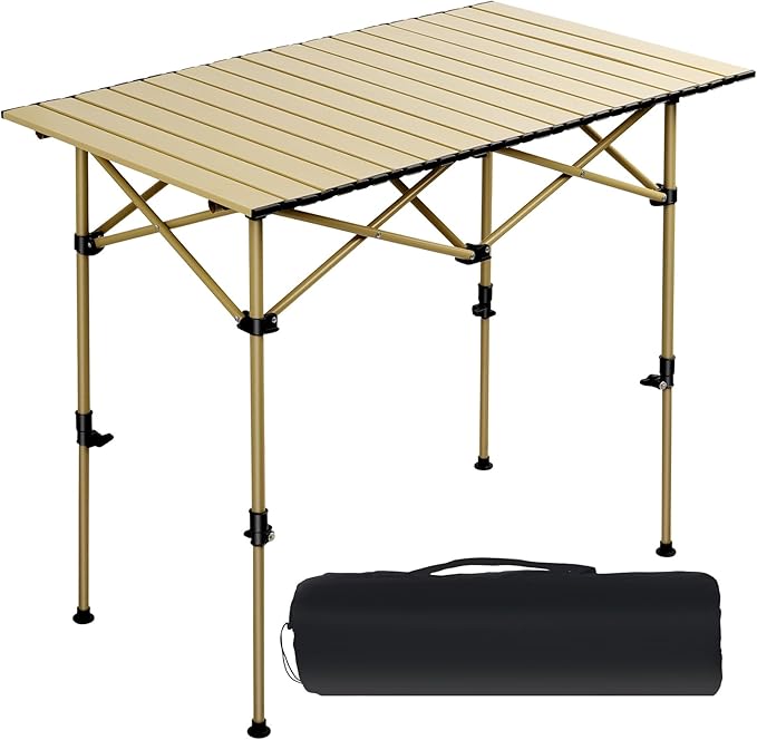 Camping Table Folding Portable Camp Lightweight Roll Up Table Adjustable Height with Carry Bag Indoor Outdoor for Camping, Home,Picnic,Backyard,BBQ,Party