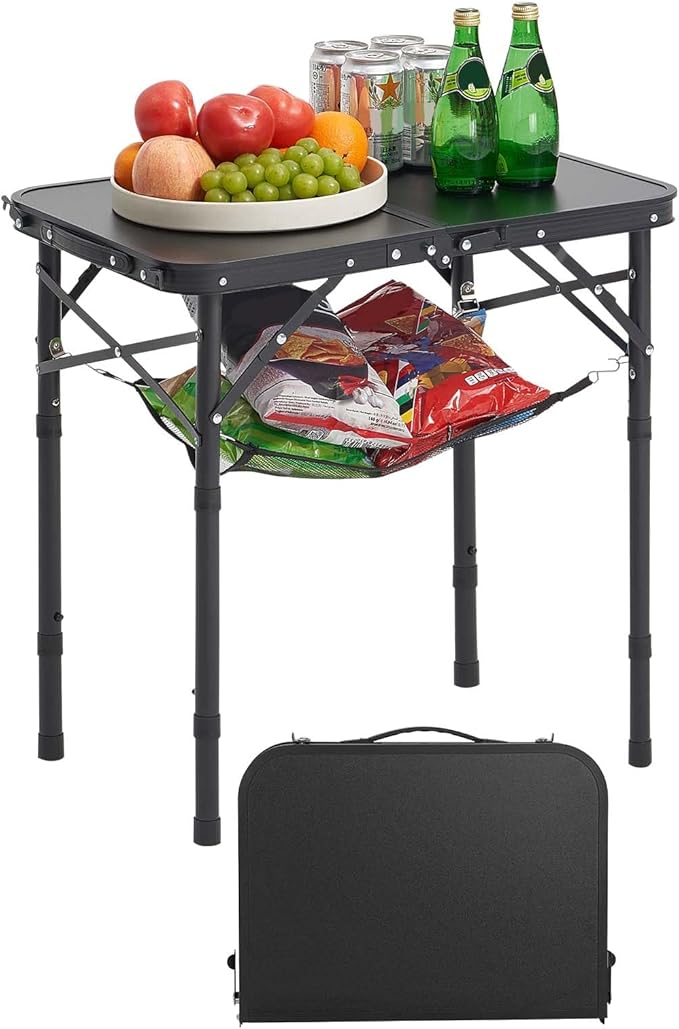 Folding Camping Table, Adjustable Height Aluminum MDF Outdoor Portable Lightweight, for Cooking, Beach, Picnic, Travel, 24 x 16 inch