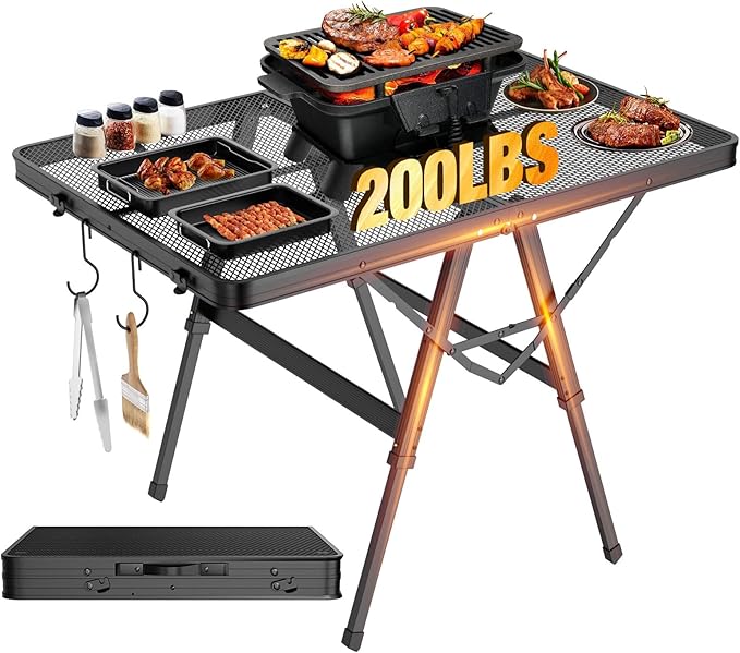 Foldable Grill Table with Mesh Desktop