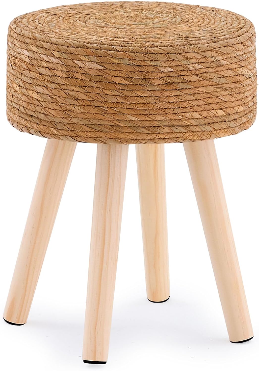 Handwoven Outdoor  Footstool with Wood Legs