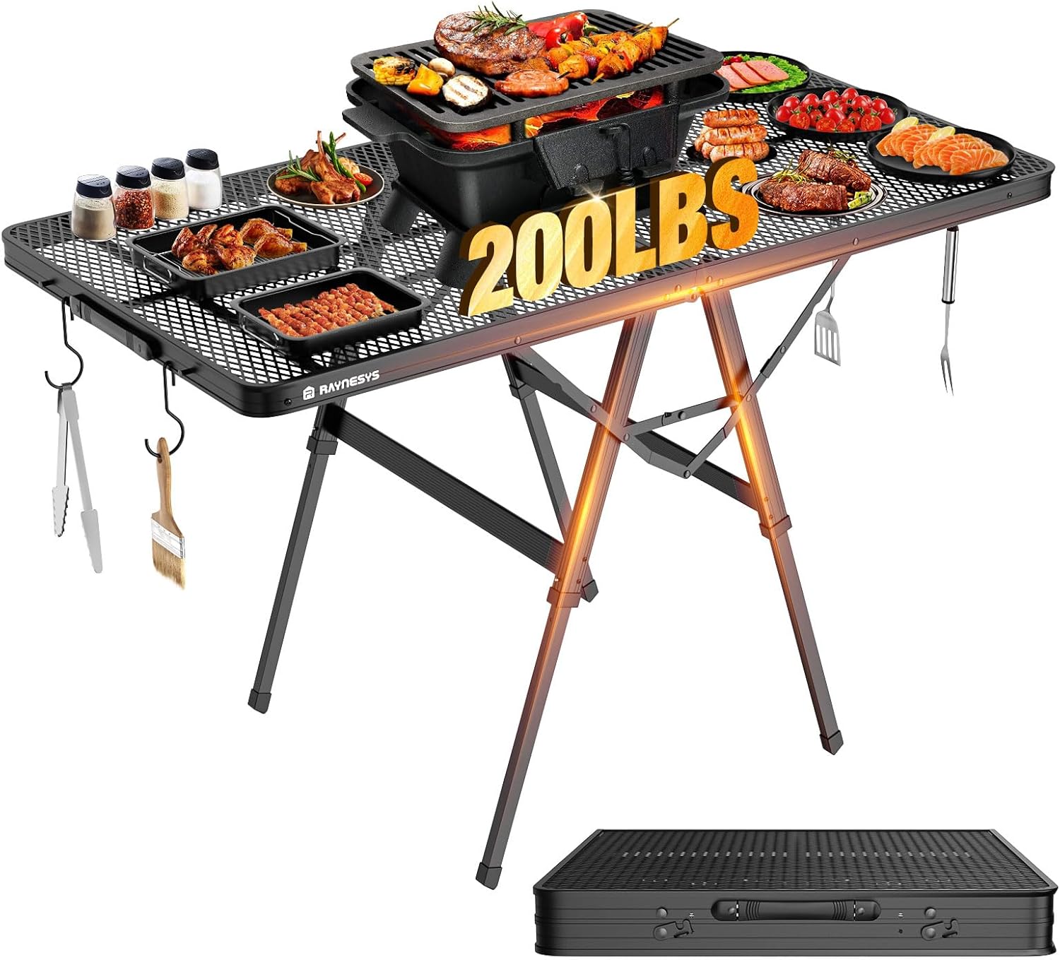 Foldable Grill Table with Mesh Desktop