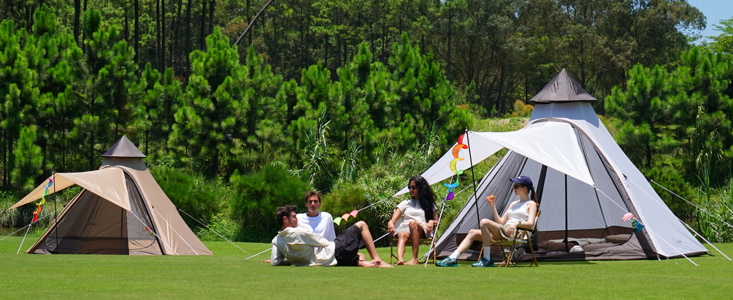 big tall white waterproof outdoor 4 5 6 person family camping dome yurt tipi tepee tp teepeee tent 