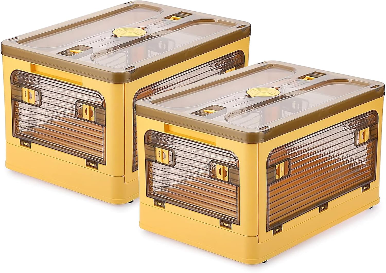 2 Pack Plastic 4 Doors Collapsible Storage Bins with Lid & Wheels