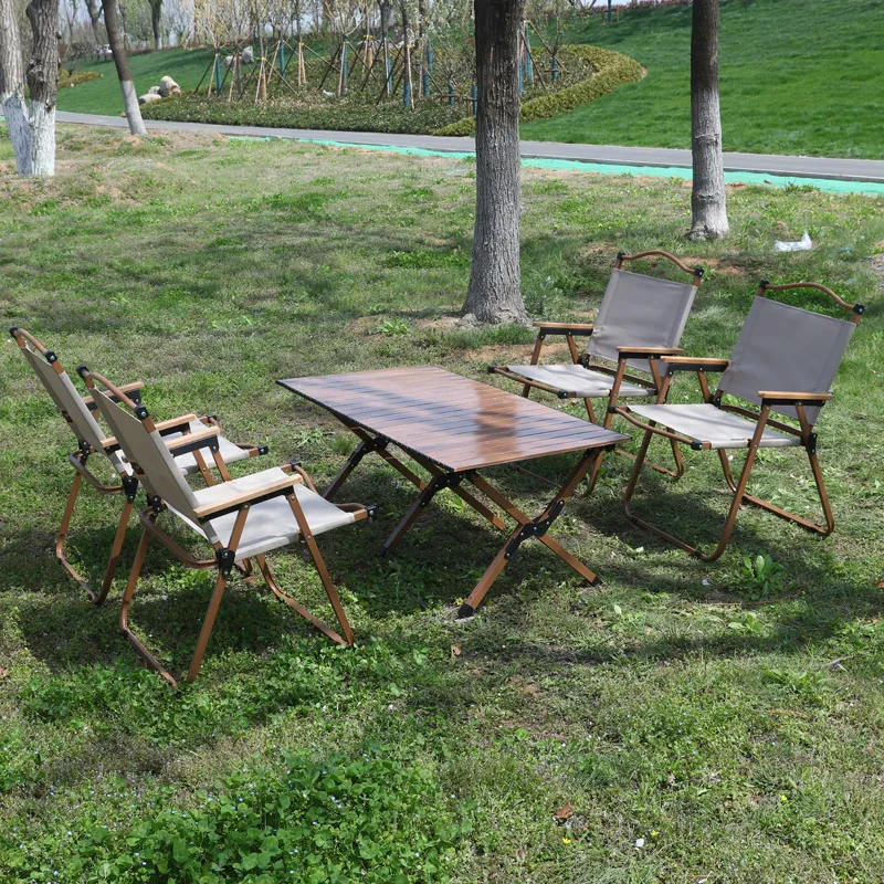 Luxury Portable Garden Dining Outdoor Table Wooden Low  Rolling up Wood Camping Folding Table