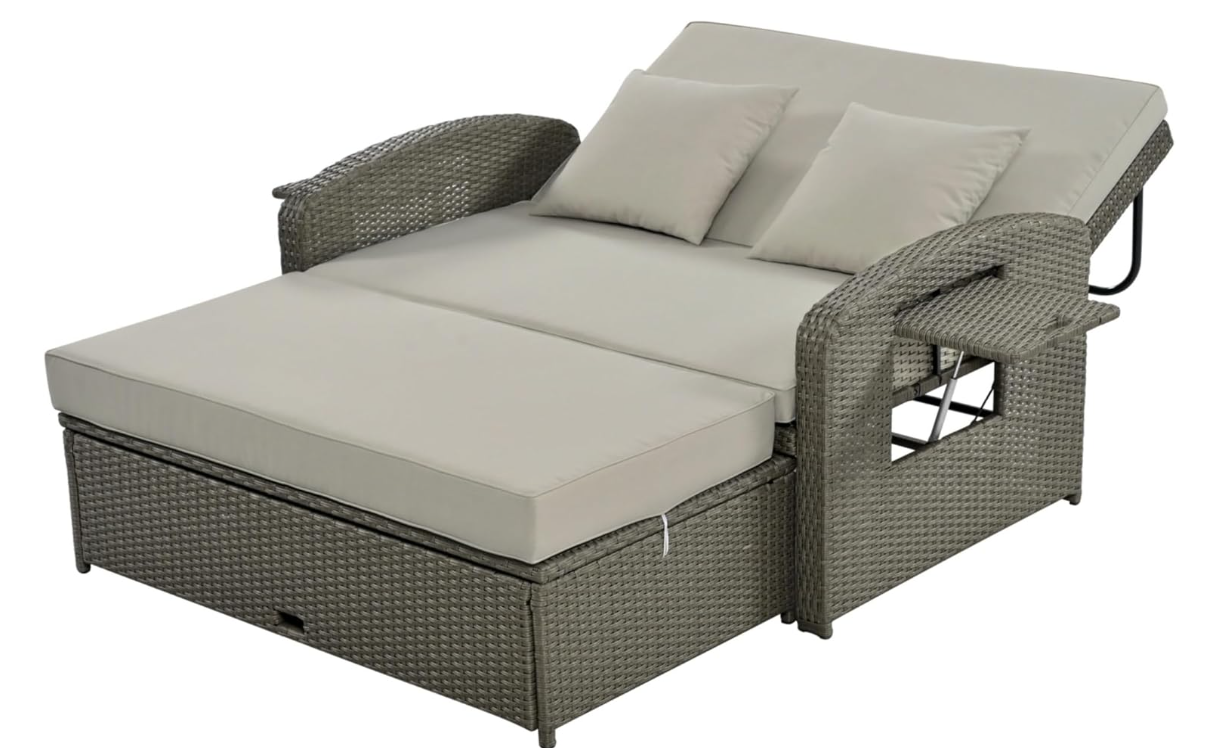2-Person Reclining Daybed with Adjustable Back and Cushions